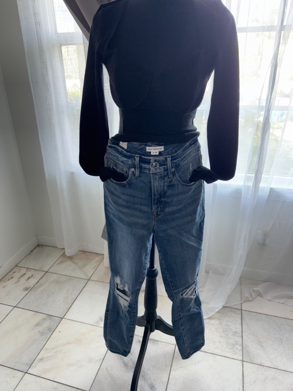 Good American Dark Blue Distressed Women's Jeans